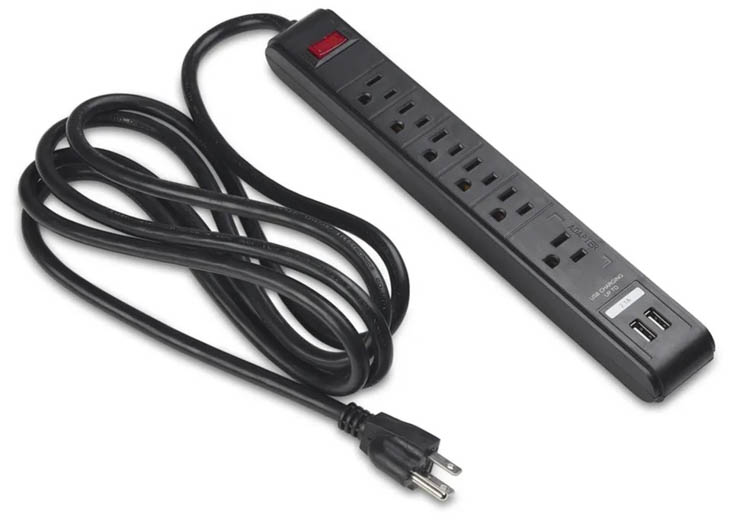 Six AC Outlet Power Strip with 2 USB Charging Ports by Black Dog Office