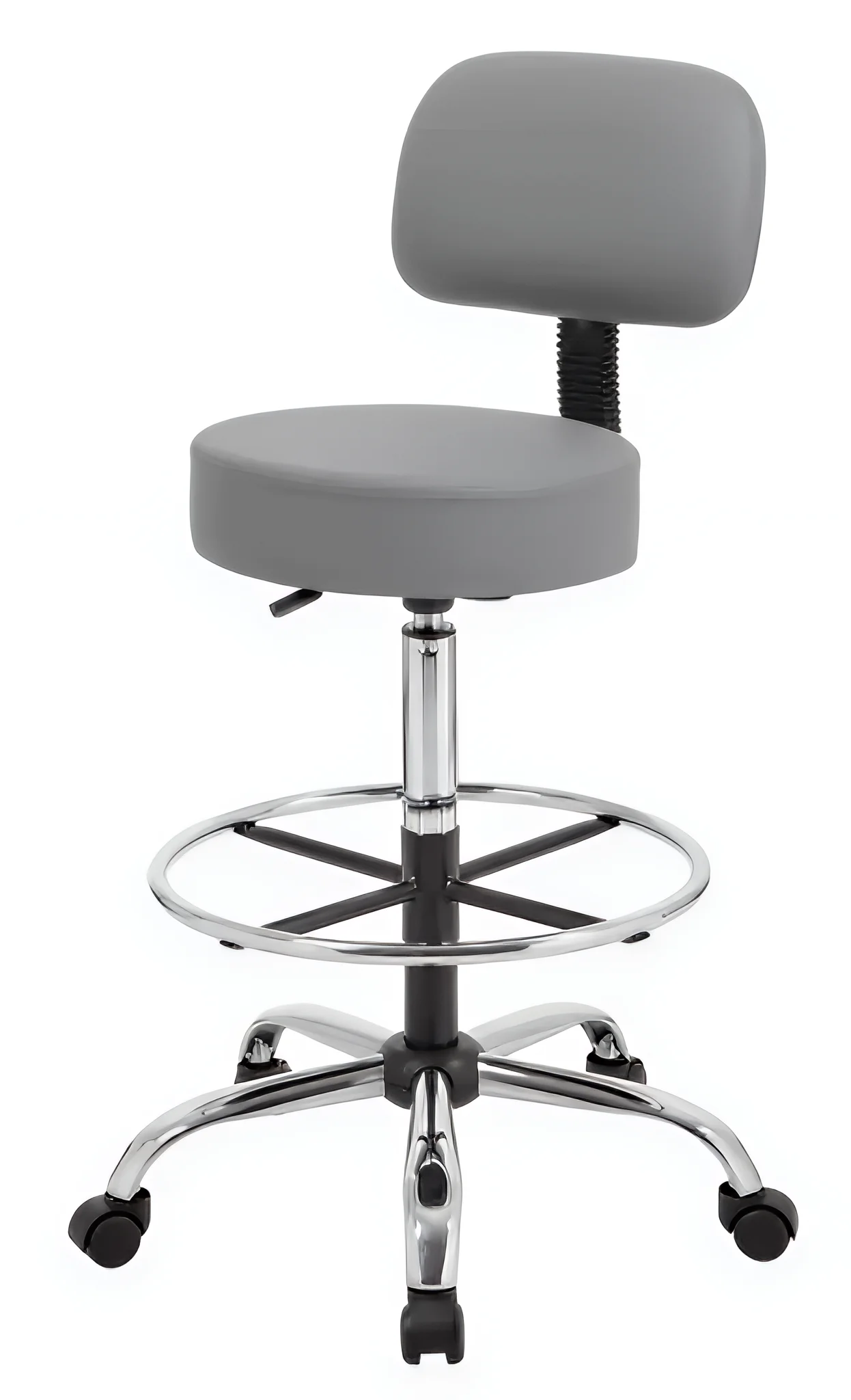 Unbranded Boss Caressoft Vinyl Medical/Drafting Stool with Back Cushion, Grey (B16245-GY | Quill
