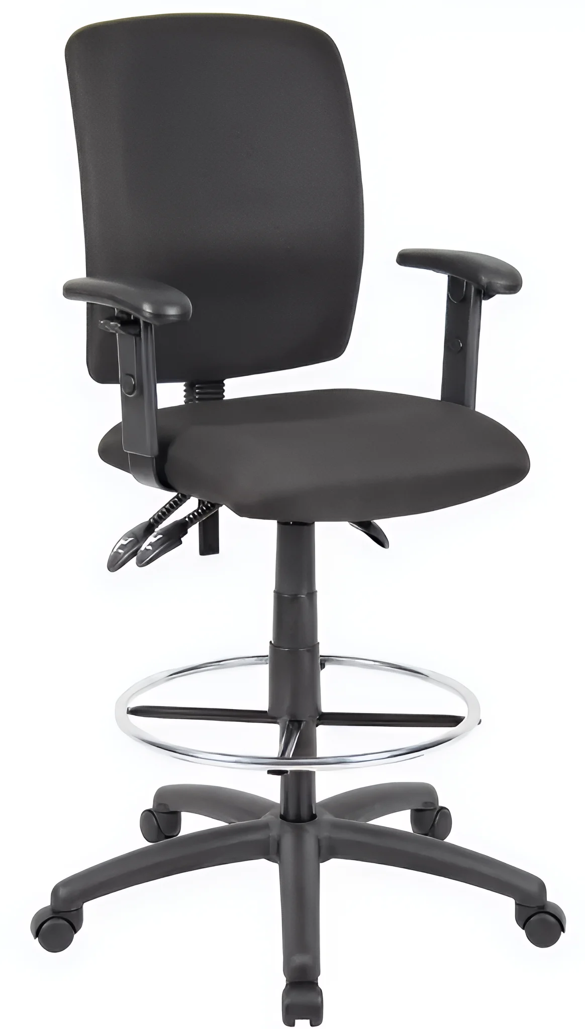 Boss Office Products Multi-Function Drafting Stool With Adjustable Arms - Black