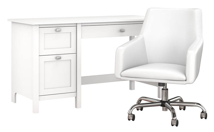 54in W Computer Desk with Drawers and Mid Back Leather Box Chair by Bush