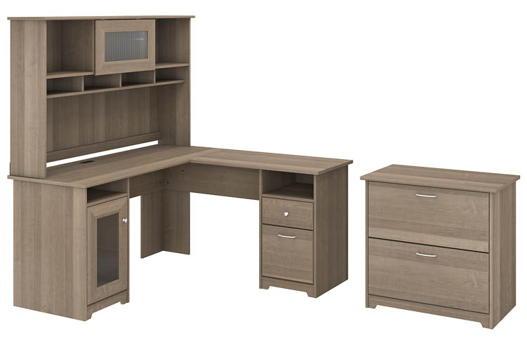 60in W L-Shaped Computer Desk with Hutch and Lateral File by Bush