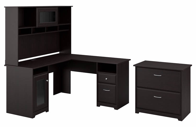60in W L-Shaped Desk with Hutch and Lateral File Cabinet by Bush