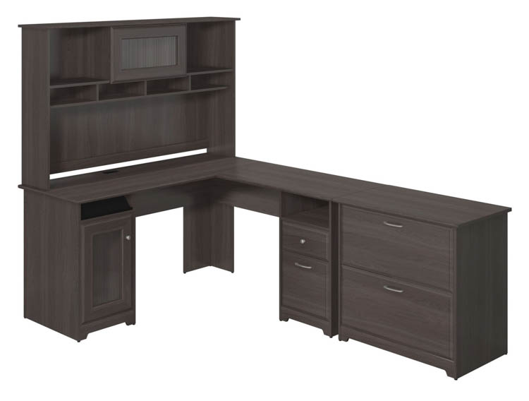 60in W L-Shaped Computer Desk with Hutch and Lateral File Cabinet by Bush