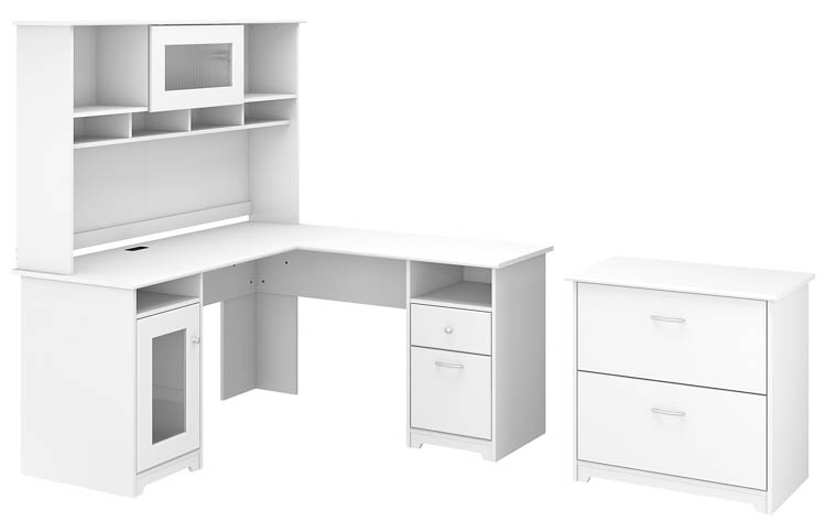 60in W L-Shaped Computer Desk with Hutch and Lateral File Cabinet by Bush
