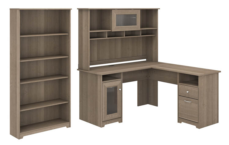 60in W L-Shaped Computer Desk with Hutch and 5 Shelf Bookcase by Bush