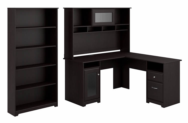 60in W L-Shaped Computer Desk with Hutch and 5 Shelf Bookcase by Bush