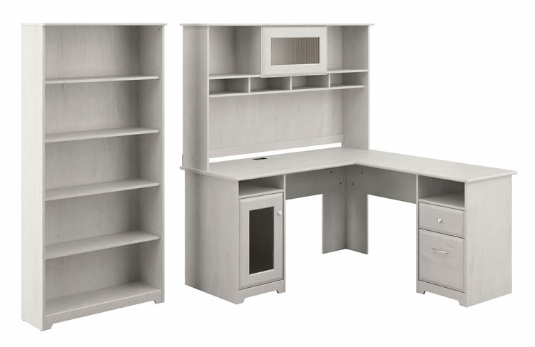 60in W L-Shaped Computer Desk with Hutch and 5 Shelf Bookcase by Bush