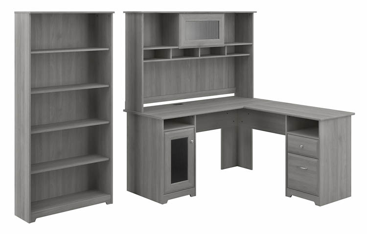 60in W L-Shaped Computer Desk with Hutch and 5 Shelf Bookcase by Bush