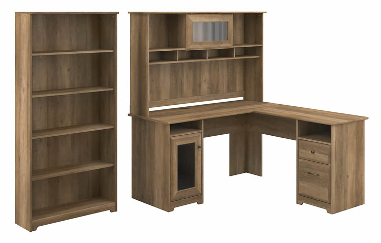 60in W L-Shaped Computer Desk with Hutch and 5 Shelf Bookcase by Bush