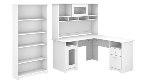 60in W L-Shaped Computer Desk with Hutch and 5 Shelf Bookcase by Bush Furniture
