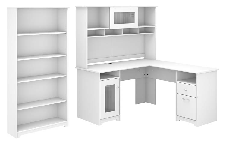 60in W L-Shaped Computer Desk with Hutch and 5 Shelf Bookcase by Bush
