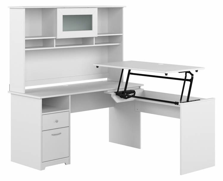 60in W 3 Position L-Shaped Sit to Stand Desk with Hutch by Bush