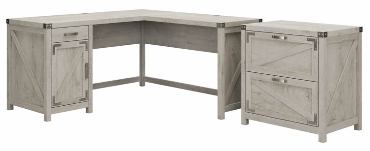 60in W L-Shaped Desk with 2 Drawer Lateral File Cabinet by Bush