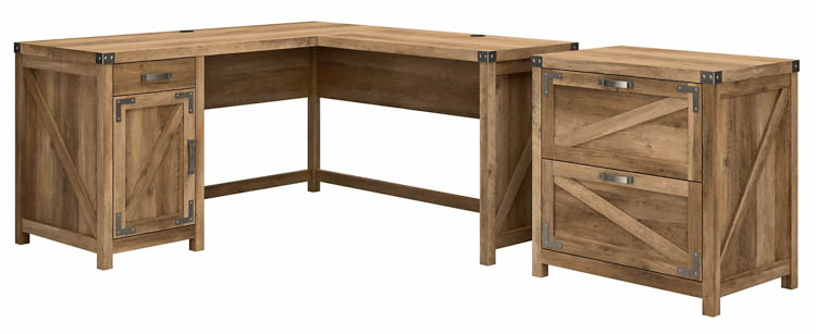 60in W L-Shaped Desk with 2 Drawer Lateral File Cabinet by Bush