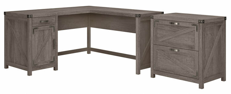 60in W L-Shaped Desk with 2 Drawer Lateral File Cabinet by Bush