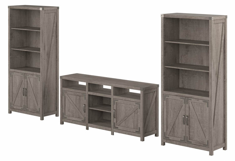 Farmhouse TV Stand for 70in TV with (Set of 2) 5 Shelf Bookcases with Doors by Bush