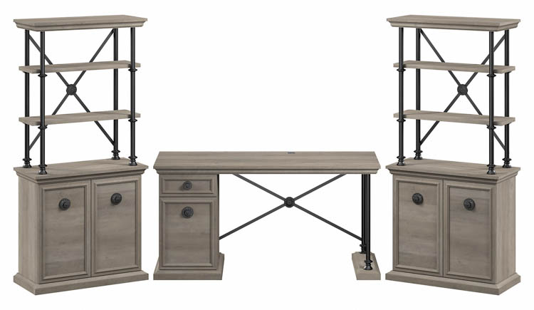 60in W Designer Desk with Set of Two Bookcases with Doors by Bush