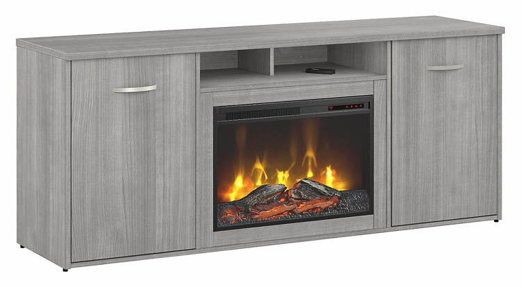 72in W Electric Fireplace with Storage Cabinets and Doors by Bush