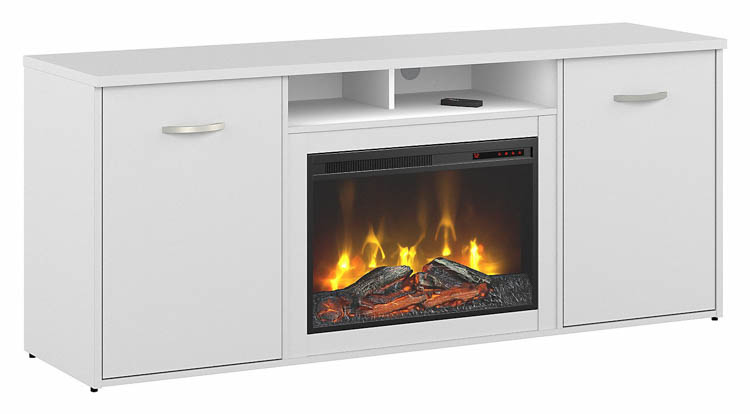72in W Electric Fireplace with Storage Cabinets and Doors by Bush