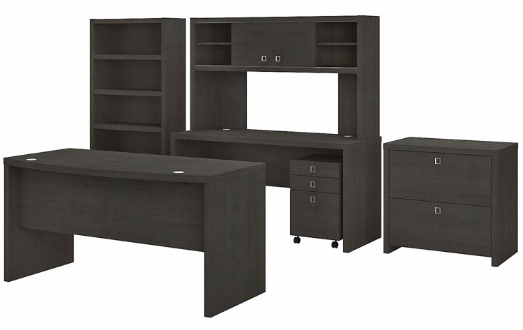 UPC 042976193799 product image for Bow Front Desk, Credenza with Hutch, Bookcase and File Cabinets by Bush | upcitemdb.com