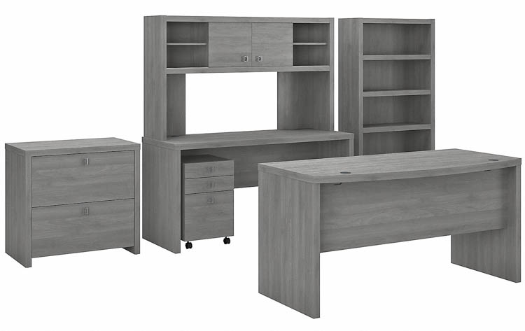 UPC 042976193959 product image for Bow Front Desk, Credenza with Hutch, Bookcase and File Cabinets by Bush | upcitemdb.com