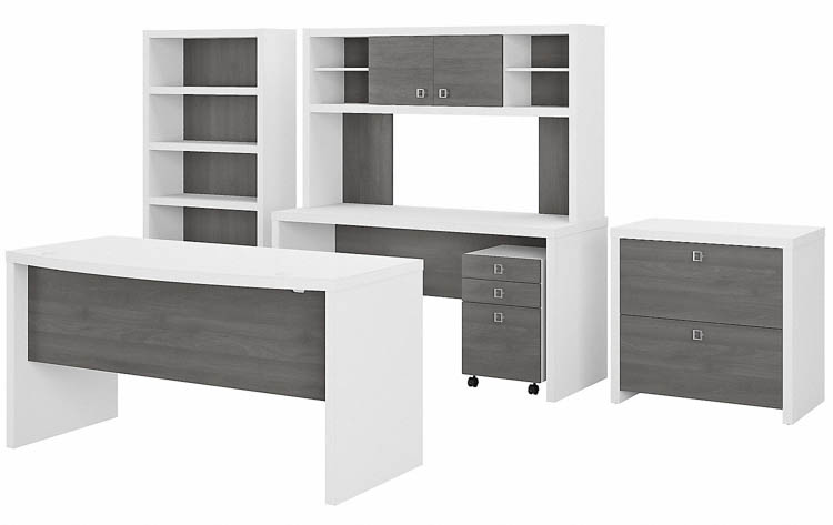 UPC 042976194109 product image for Bow Front Desk, Credenza with Hutch, Bookcase and File Cabinets by Bush | upcitemdb.com