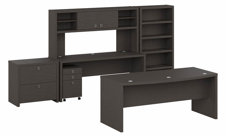 72in W Bow Front Desk, 72in W Credenza Desk, 72in W Hutch, Bookcase, Lateral File and 3 Drawer Mobile File by Bush