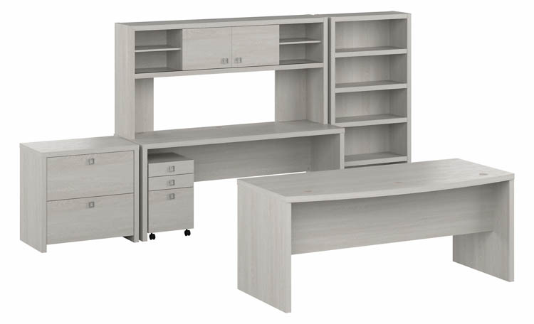 72in W Bow Front Desk, 72in W Credenza Desk, 72in W Hutch, Bookcase, Lateral File and 3 Drawer Mobile File by Bush