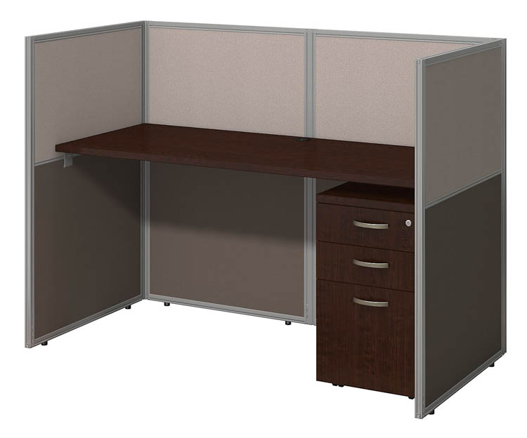 60in W Straight Desk Closed Office with 45in H Panels and 3 Drawer Mobile Pedestal by Bush