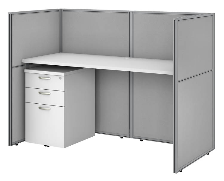 60in W Straight Desk Closed Office with 45in H Panels and 3 Drawer Mobile Pedestal by Bush
