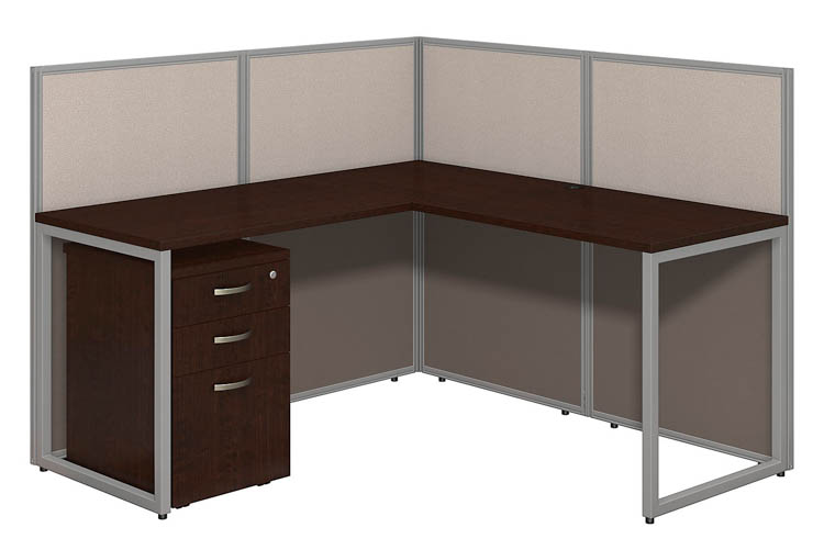 60in W L-Shaped Open Cubicle Desk with 3 Drawer Mobile File Cabinet and 45in H Panels by Bush