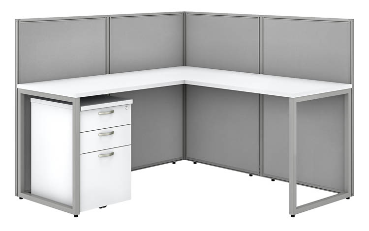 60in W L-Shaped Open Cubicle Desk with 3 Drawer Mobile File Cabinet and 45in H Panels by Bush