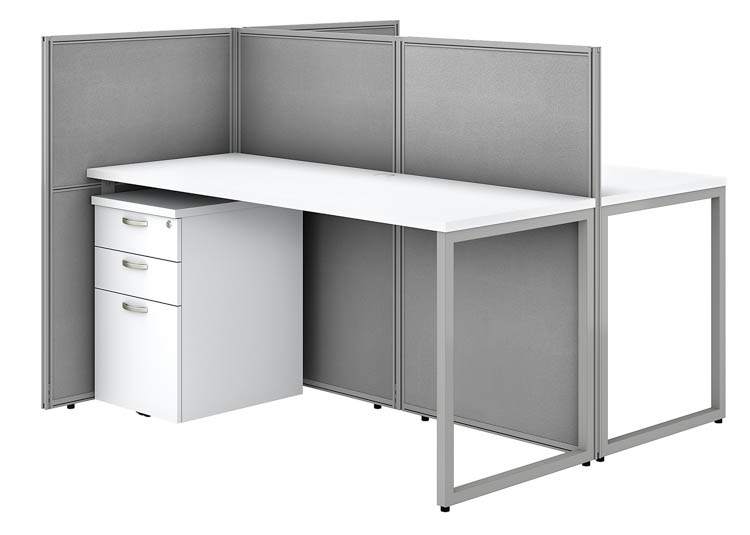 60in W 2 Person Straight Desk Open Office with 3 Drawer Mobile Pedestals and 45in H Panels by Bush