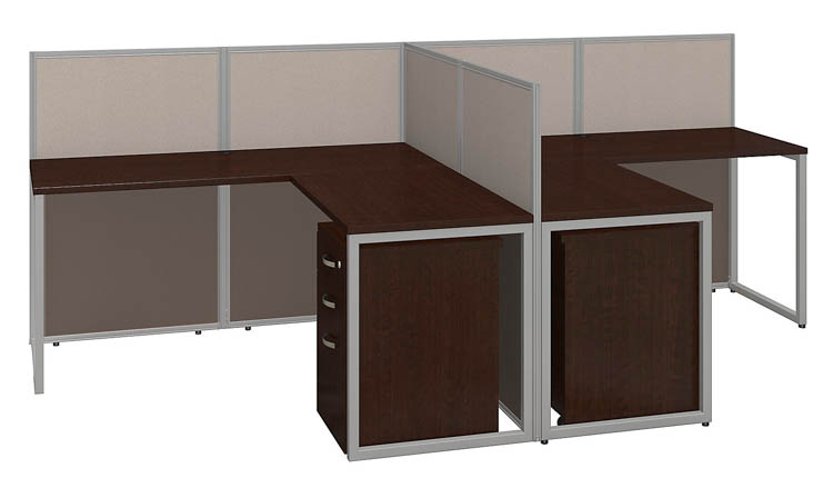 60in W 2 Person L-Desk Open Office with 2 - 3 Drawer Mobile Pedestals and 45in H Panels by Bush