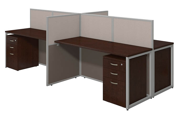 60in W 4 Person Straight Desk Open Office with 3 Drawer Mobile Pedestals by Bush