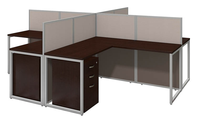 60in W 4 Person L-Desk Open Office with 3 Drawer Mobile Pedestals and 45in H Panels by Bush