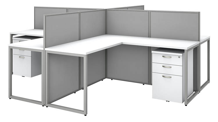 60in W 4 Person L-Desk Open Office with 4 -3 Drawer Mobile Pedestals and 45in H Panels by Bush