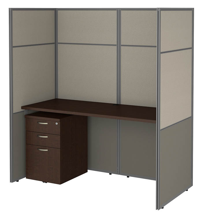 60in W Cubicle Desk with File Cabinet and 66in H Closed Panels Workstation by Bush