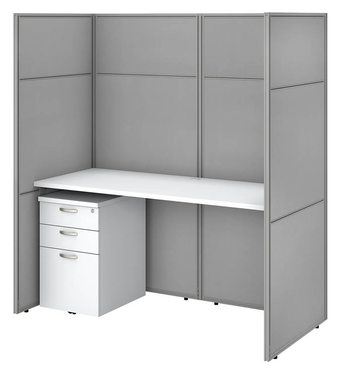 60in W Cubicle Desk with File Cabinet and 66in H Closed Panels Workstation by Bush