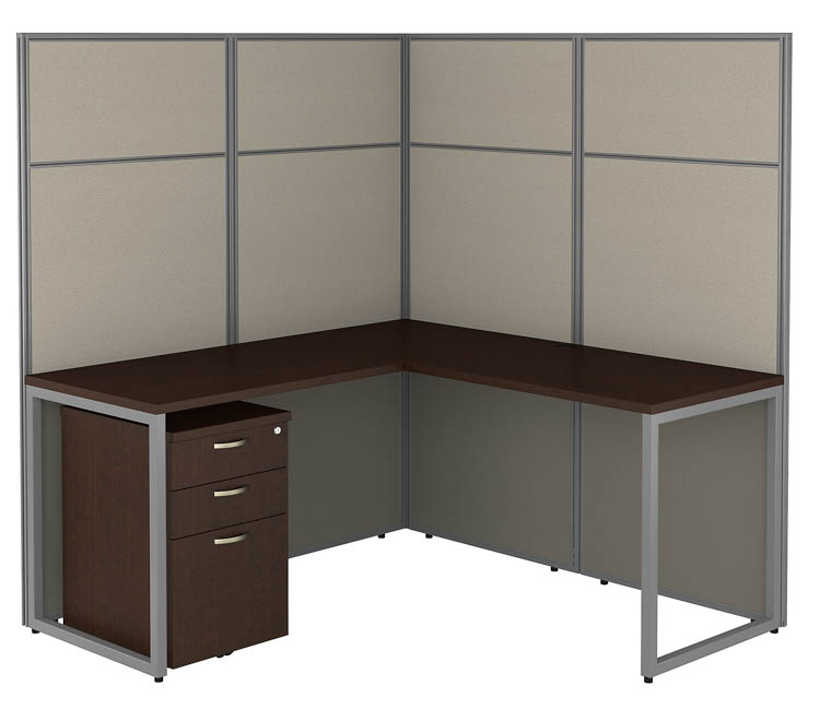 60in W L-Shaped Cubicle Desk with File Cabinet and 66in H Panels by Bush