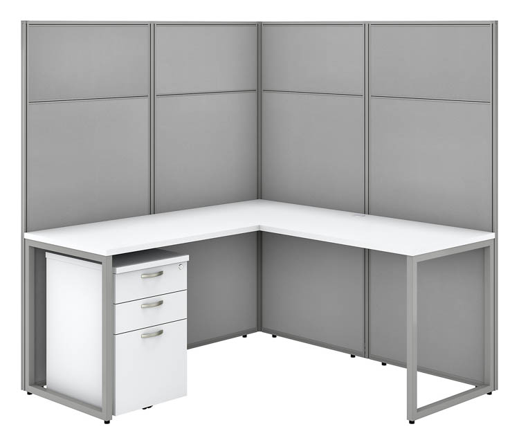 60in W L-Shaped Cubicle Desk with File Cabinet and 66in H Panels by Bush