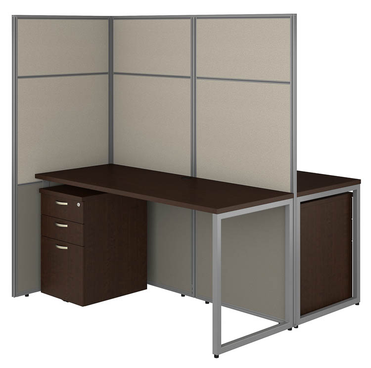 60in W 2 Person Cubicle Desk with File Cabinets and 66in H Panels by Bush