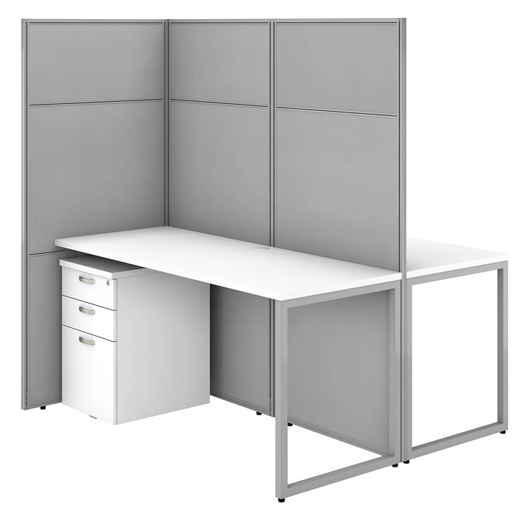 60in W 2 Person Cubicle Desk with File Cabinets and 66in H Panels by Bush