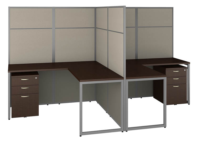 60in W 2 Person L-Shaped Cubicle Desk with Drawers and 66in H Panels by Bush