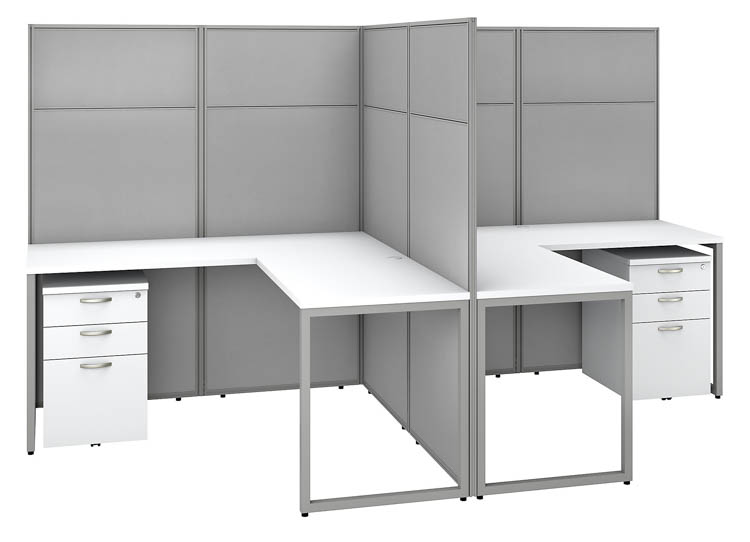 60in W 2 Person L-Shaped Cubicle Desk with Drawers and 66in H Panels by Bush