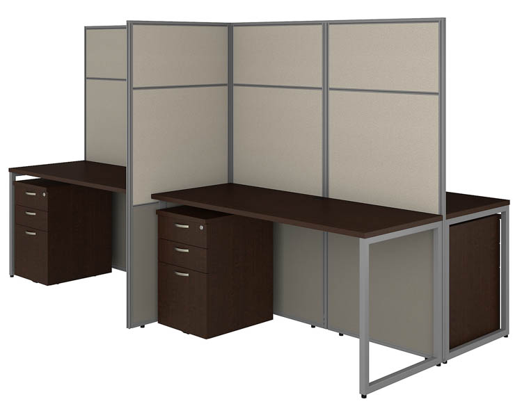60in W 4 Person Cubicle Desk with File Cabinets and 66in H Panels by Bush