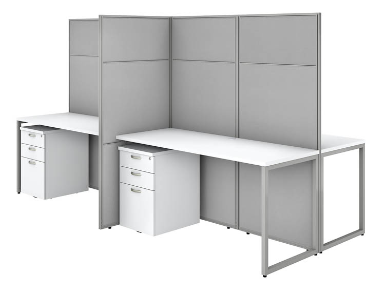 60in W 4 Person Cubicle Desk with File Cabinets and 66in H Panels by Bush