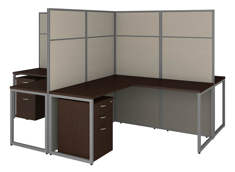 60in W 4 Person L-Shaped Cubicle Desk with Drawers and 66in H Panels by Bush
