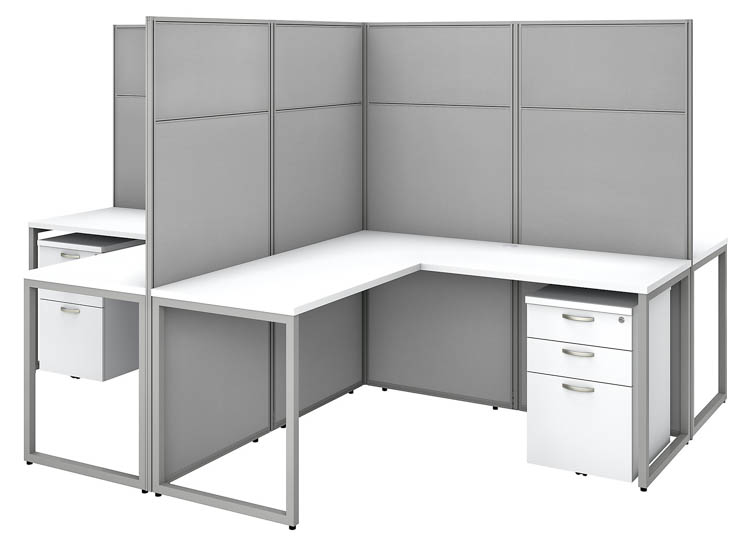60in W 4 Person L-Shaped Cubicle Desk with Drawers and 66in H Panels by Bush
