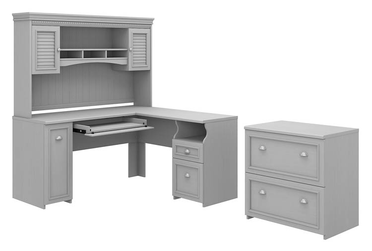 60in W L-Shaped Desk with Hutch and Lateral File Cabinet by Bush